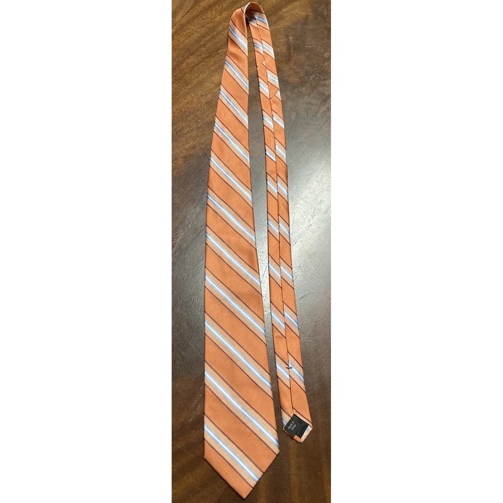 Michael Kors Neck Tie Orange Blue Stripes 100% Silk Width 3.5" Length 58" Nice!